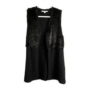 Valerie Stevens Vintage Black Faux Fur & Open Knit Vest Women's Size Small Y2K